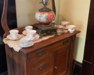 Gone With the Wind Lamp, Washstand, & Vintage Cups & Saucers
