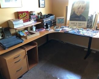 Corner desk, office supplies