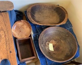 Carved bowls; dough bowl