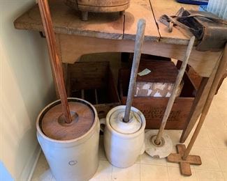 Crock churns and dashers; wooden churns elsewhere