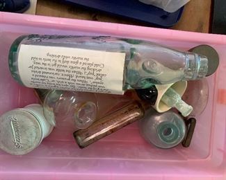 Assorted glass, inkwells and 19th century medicine bottles 