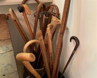 Cane collection, measuring sticks, walking sticks