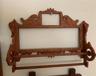 Tiger maple mirror frame with towel rack