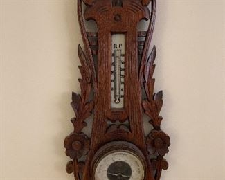 Carved Victorian thermometer and barometer