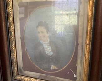 Large tin type in walnut frame