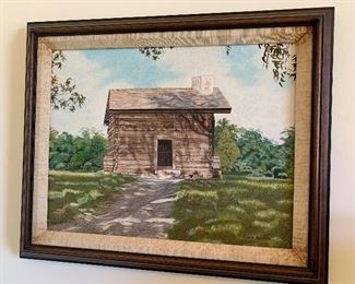 Painting old log cabin block house -unknown location