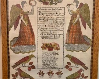 Pennsylvania Dutch Fraktur birth certificate, Lebanon, PA, 1844