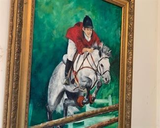 Large painting of English style horse jumping