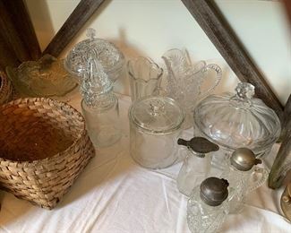 Pressed glass; syrup pitchers