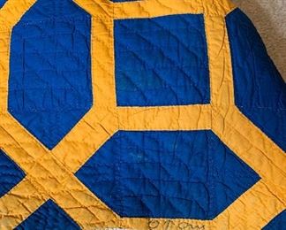 Signed quilt in unusual colors. M.W. Owen -one of 12 quilts, tops, coverlet