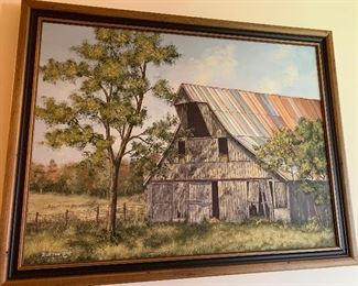 Acrylic of an old barn by Tennessee artist Burton Dye, January 1975 -original
