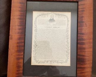 Tiger Maple frame, Andrew Jackson's inaugural address in miniature