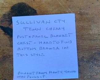 Note from Mr. Neely in blanket chest