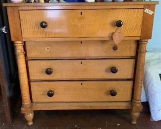 Antique Four-Drawer Dresser, Wooden Mushroom Knobs