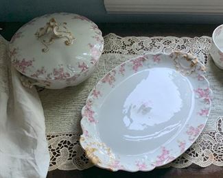 LIMOGES Pink Flower Set of Dishes and Serveware