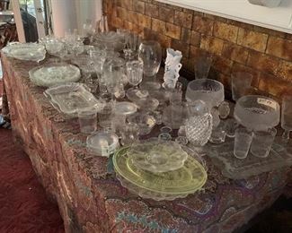 Many Vintage Glass Trays, Stemware, Bowls, Candle Holders, etc....
