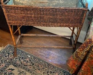 Antique Wicker Plant Stand with Zinc Liner