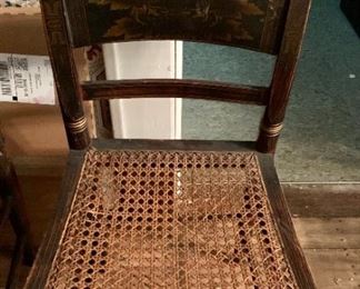 Set of four black hand-painted chairs - will need new seats, great frames!