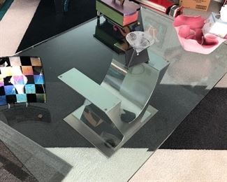Large Glass Top Coffee Table with Silver Base 