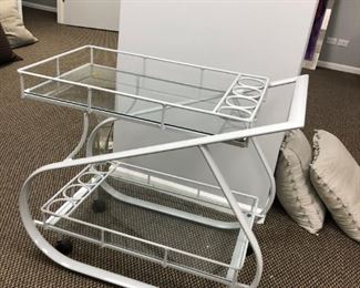 Indoor Outdoor Bar Server in White Painted Metal and Glass