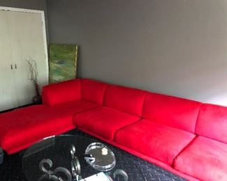 Roche Bobios Red Ultra Suede Memory Foam Sectional Sofa with Chrome Base 35"D X 10'6"L x 28H Chaise area 6.4"L BUY IT NOW $700 OBO