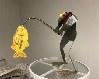 Yard Art Frog Fisherman BUY IT NOW $30