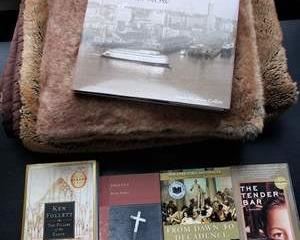 Pottery Barn Pillow and Blanket with Books Lot