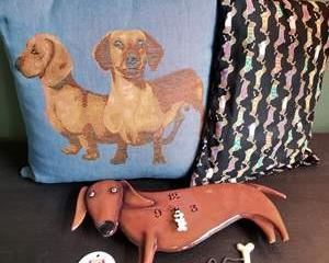 Allen Designs Dachshund Clock (working) * Tissage ART de LYS France Dachshund Pillow * Small Dachshunds Pillow