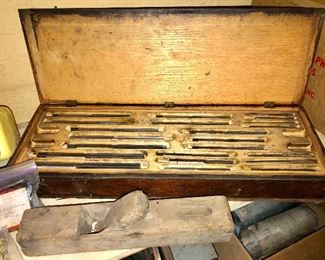One of two large sets of tapping tools in original wood box!