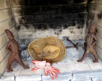 Cast iron andirons  Hessian soldiers