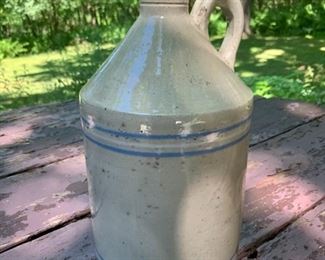 CLEARANCE !   $25.00 now, was $60.00......Antique Shoulder Jug with Blue & White Stripes (O44)