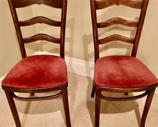 2 antique Solid Cherrywood dining chairs with rose suede Velvet seats $35 ea 