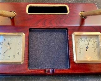 Bulova Cherrywood Desk Pen Set w/ Clock & Thermometer. $25