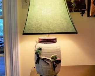 Pottery bird lamp, needs tlc