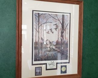 Bill Pendergrass commemorative print "Taking Flight" with Wildlife Conservation Series stamp and Official Seal