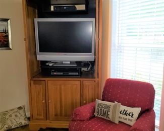 Pine television cabinet, approx. 44" wide x 23" deep x 82" tall