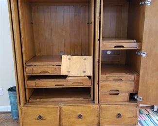 Pine desk/television cabinet interior with fitments of all kinds