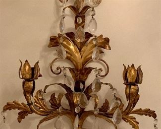 $250 Pair of crystal and metal candle wall sconces 18"H x 13.5"W.  One of two.