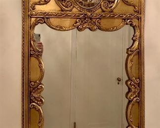 $375 Gilded mirror with tile (AS IS - ladies hand is broken) 48.5"H x 28"W
