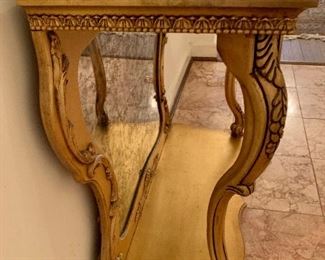 Second side view of gilt and marble top console table 
