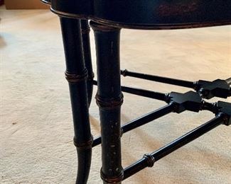 Detail: Ethan Allen black painted coffee table with flower motif top