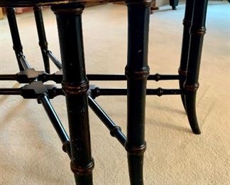 Detail: Ethan Allen black painted coffee table with flower motif top