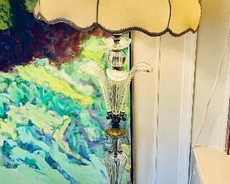 $550 Murano glass floor lamp. 68"H.  AS IS  - one detached blown glass leaf must be re-attached.