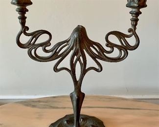 $150 Art Nouveau two-arm candlestick (marked 158 on bottom) ; 10.5"W x 12.5"H