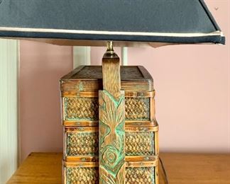 Detail; woven basket lamp