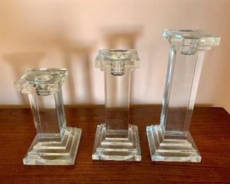 $50 Set of three glass column candlesticks 
