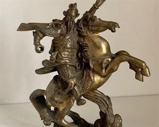 $100; Guan Gong Yu warrior on horse; bronze statue approximately 8 inches tall.