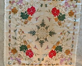 $195; Embroidered Chinese silk table scarf ; approx 36" x 36"