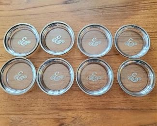 $35 "E" Monogram glass coasters, 3.75" diameter 