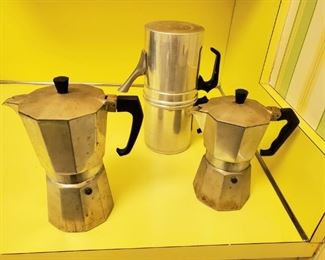 Lot $85 for 3 Italian stainless steel coffee makers
